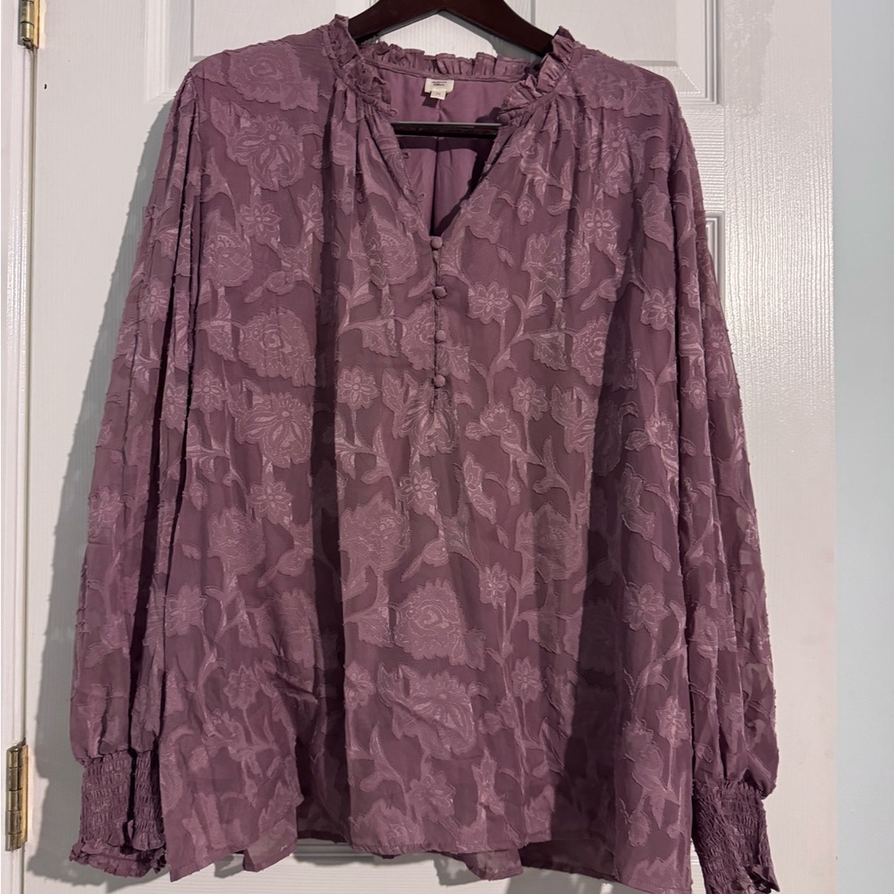 Elegant Mauve Floral Women's Blouse 3X